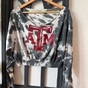 Gray and White Tie-Dye Cropped Sweatshirt